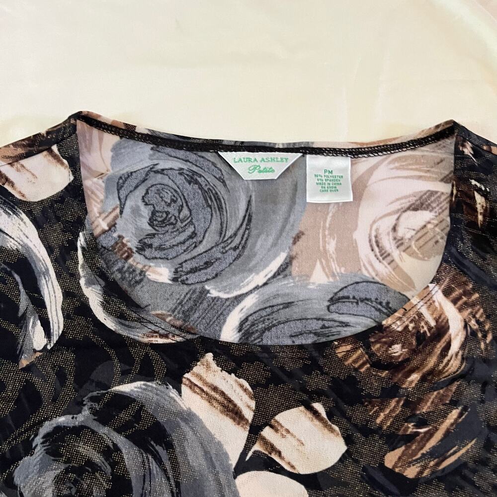 Dark Floral Square Neck Top Sz M Petite Gold Whimsygoth Fairy Grunge Y2K 2000s - Picture 2 of 7